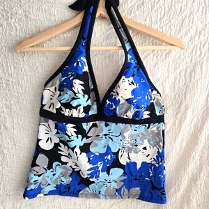 St.John Bay womans Floral tankini top Sz10 padded halter‎ bluewhite Swimsuit